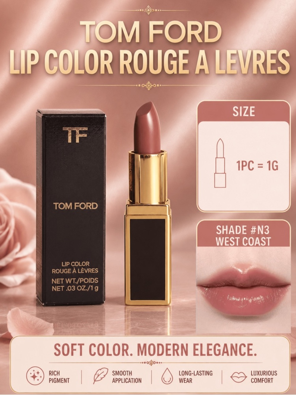 Tom Ford Lip Color Rouge à Lèvres - Shade N3 West Coast 1g